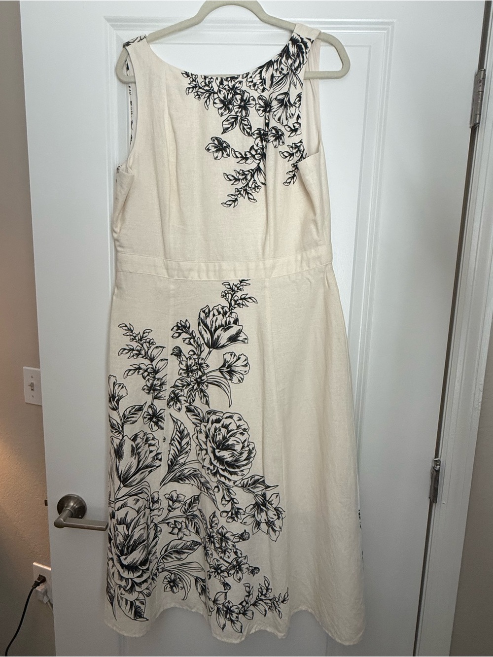 London Times Cream Dress with Black Floral Print